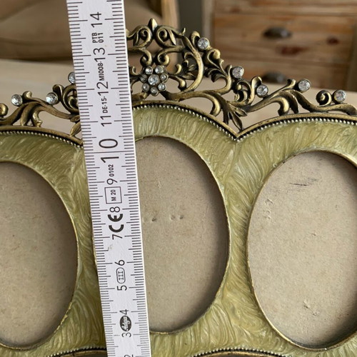 Vintage brass photo frame like new with crystals for three photos