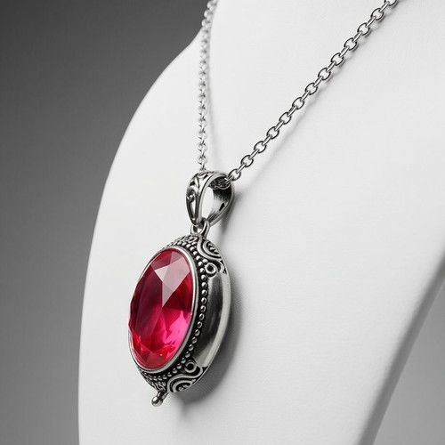 Gothic Locket Box Pendant with Red Crystal and Carved Branches, New