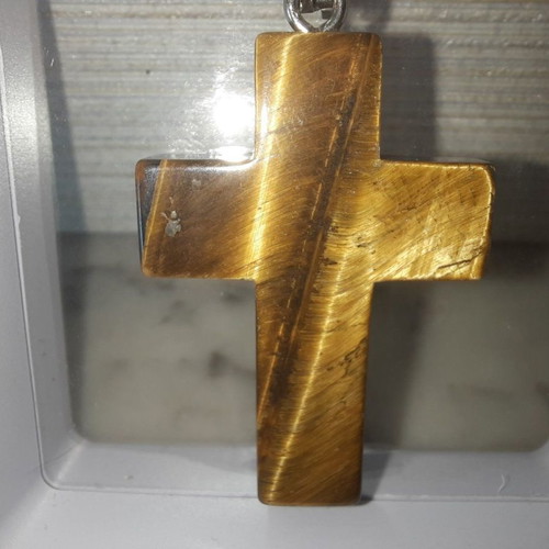 Large Cross made of natural Tiger's Eye crystal new