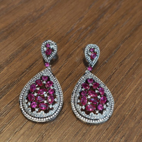 Earrings silver plated with zircon stones like new, pink and silver