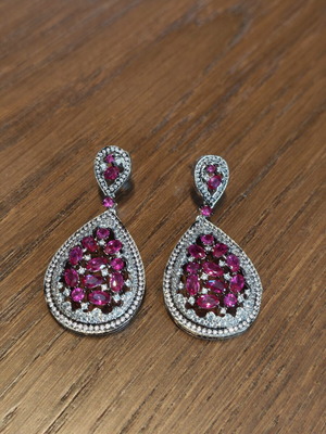 Earrings silver plated with zircon stones like new, pink and silver