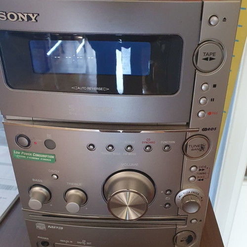 Sony sound system used with radio, cassette player, CD player and 2 speakers