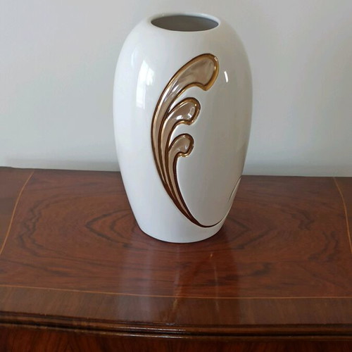Decorative vase white with gold embossed detail like new