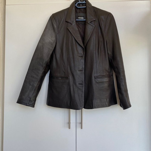 Vintage leather coat, dark brown and black, unisex