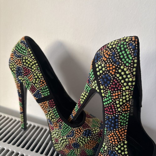 Platform high heels like new, multicolored rhinestones, size 38, 16 cm heel