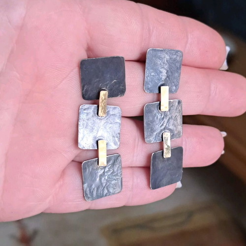 Handmade 925 silver oxidized earrings with geometric elements like new