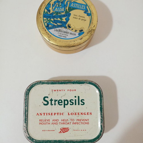 Strepsils and Valda Pastilles small vintage tins used
