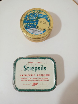 Strepsils and Valda Pastilles small vintage tins used