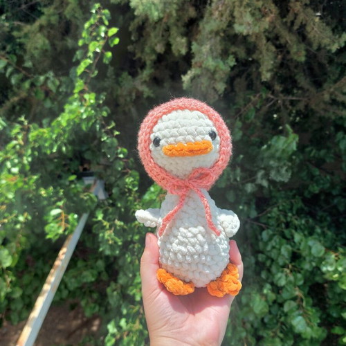 Handmade crocheted goose with hat made to order
