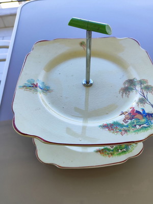 Coronation Ware 2-Tier Cake Stand, English Hunting Scene
