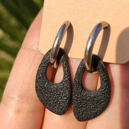 Handmade earrings from polymer clay and steel black and silver