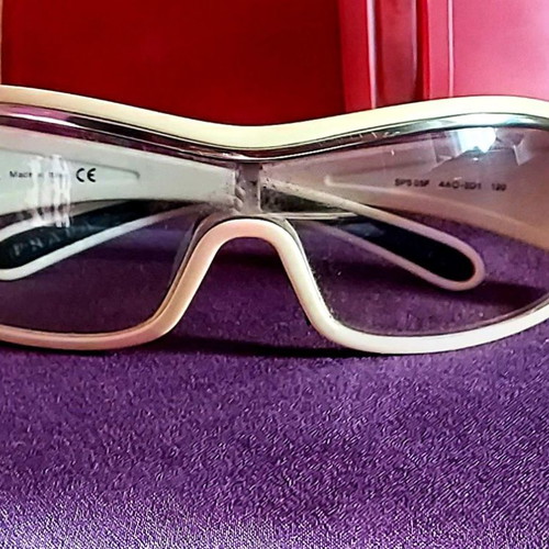 Prada Sport Linea Rossa Sunglasses used, white and beige wrap-around mask style