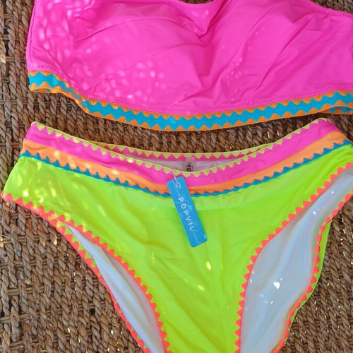 Shein bikini with high-waisted slip fluo, new, pink multicolor