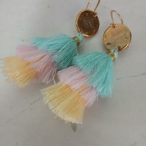 Summer earrings new with colorful tassels and gold-plated metal details