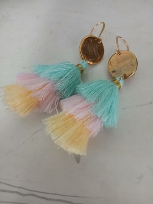 Summer earrings new with colorful tassels and gold-plated metal details