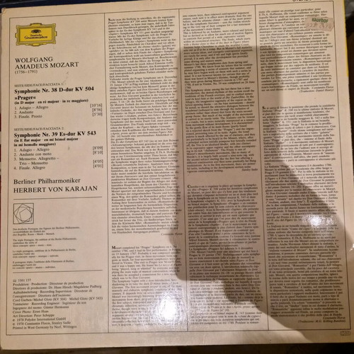 Symphonies No. 38 "Prager" and No. 39 Wolfgang Amadeus Mozart used LP