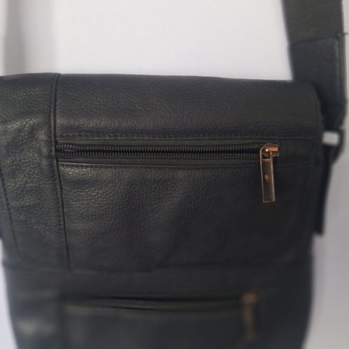 Men's black leather shoulder bag, custom made