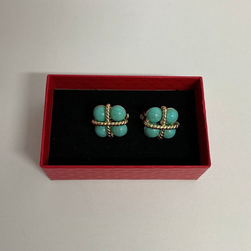 Turquoise stone clip-on earrings, gold tone