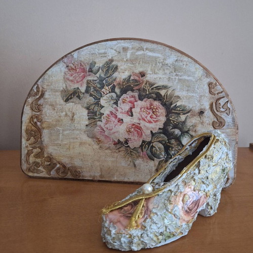 Handmade vintage decoration set 2 pcs shabby chic, new