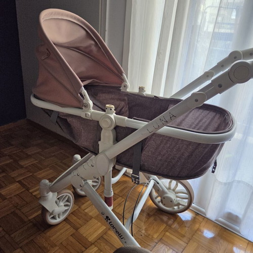 Lorelli Luna 2 in 1 baby stroller beige, convertible bassinet