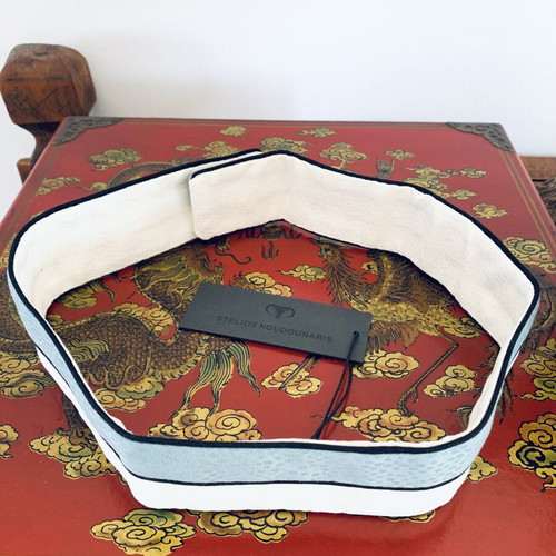 Stelios Koudounaris fabric waist belt new, size 80cm, white and aqua