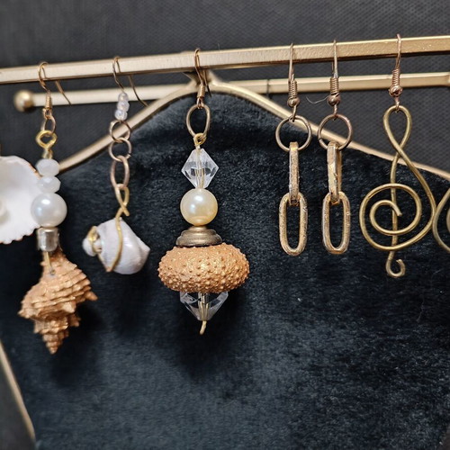 Handmade earrings new from shells, pearls, crystals and bronze