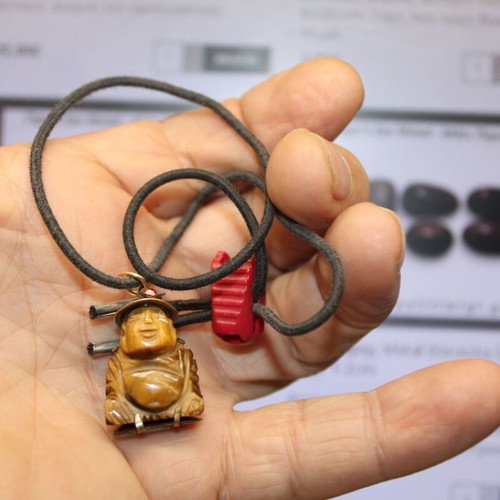Tiger Eye Buddha pendant necklace, 14K gold plated