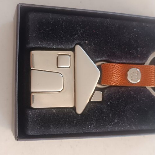House keychain with brown leather strap