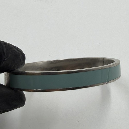 Coach New York Enamel Signature C Hinge Bangle used, turquoise and silver