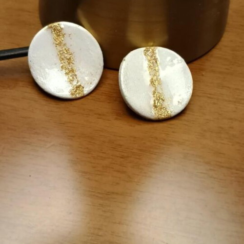 Handmade earrings new from clay with gold leaf white and gold