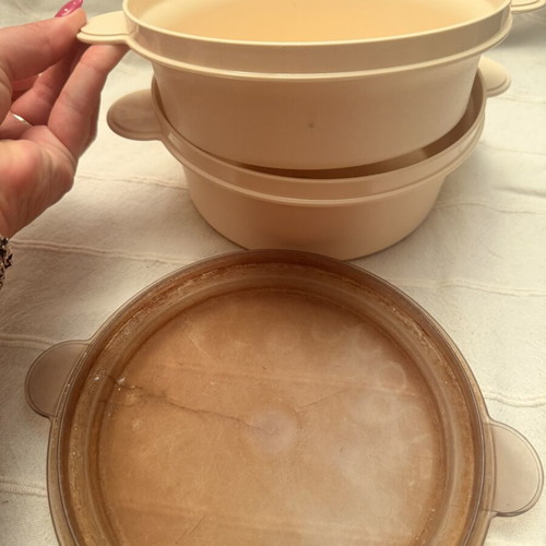 Vintage Tupperware containers used, 2 containers with 1 lid