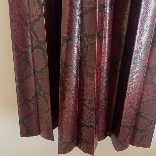 Elena Makri snakeskin pleated maxi skirt burgundy like new
