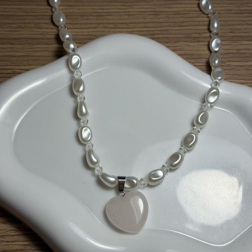 Handmade necklace new, white and pink