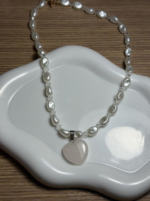 Handmade necklace new, white and pink