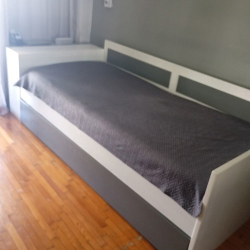 Sofa bed with storage, white and grey wood