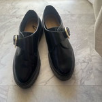 Women’s black H&M mules with high sole and gold buckle, like new, size 37