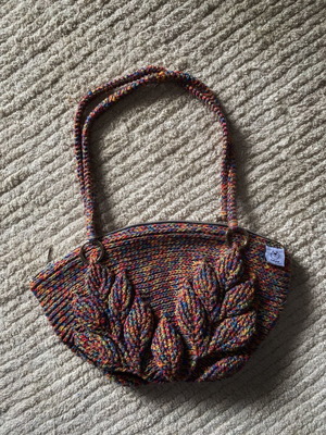 Handmade knitted Leaf Bag shoulder bag new, blue multicolor
