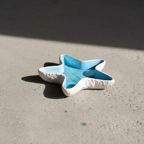 Handmade porcelain starfish decorative dish turquoise