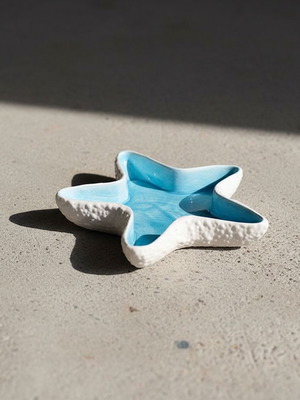 Handmade porcelain starfish decorative dish turquoise