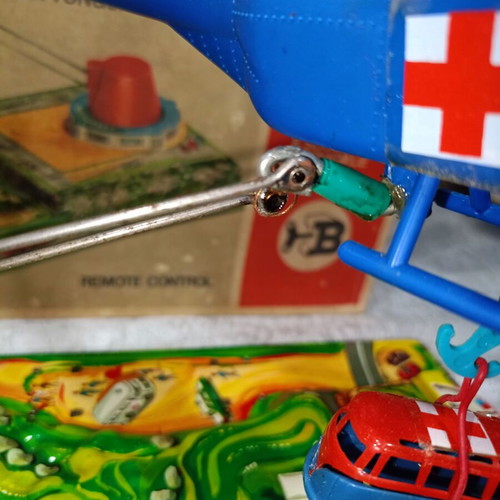Biller helicopter air rescue vintage toy used with lithographed box from 1960