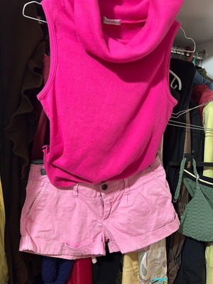 Σορτς Benetton ροζ no small με Τοπ αμάνικο Topshop London no medium νέο