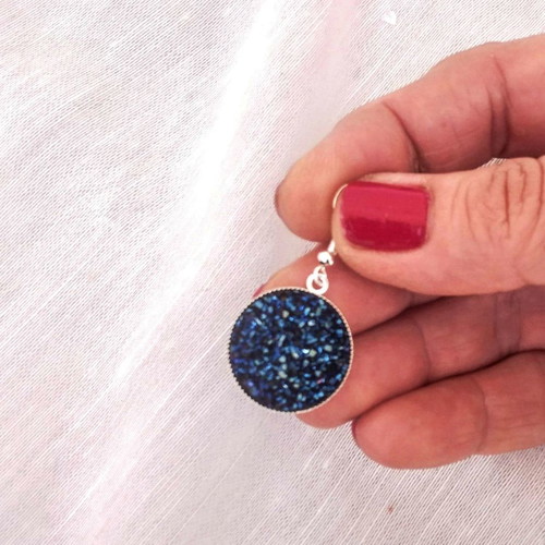 Dangling earrings with blue glitter new, stainless steel