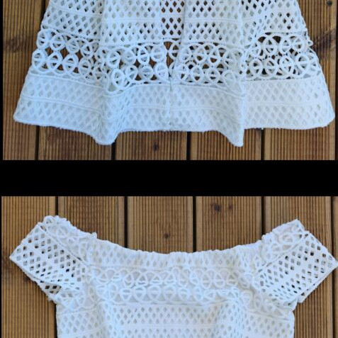 Access Fashion blouse with knitting and pleats, white, like new, size S/M