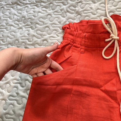 Bershka linen pants high-waisted coral red like new, size M