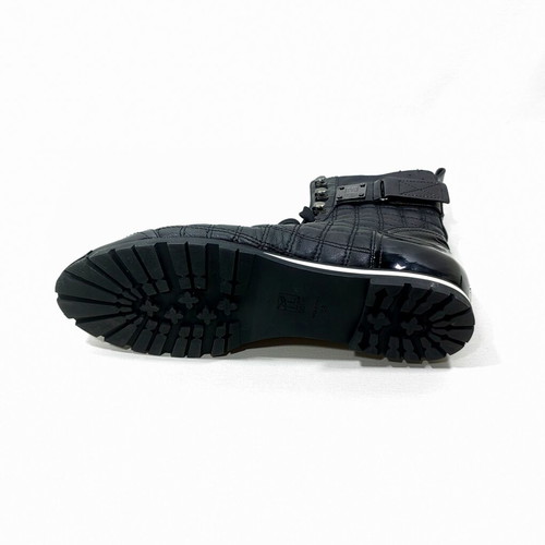 Ballin Italy quilted leather high-top boots, black patent buckle
