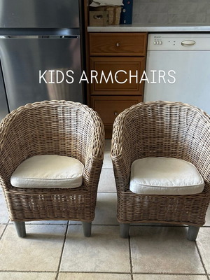 Kids bamboo armchairs like new with cushions