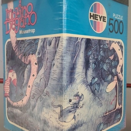 Heye Mousetrap 500-piece triangular puzzle illustrated by Marino Degano