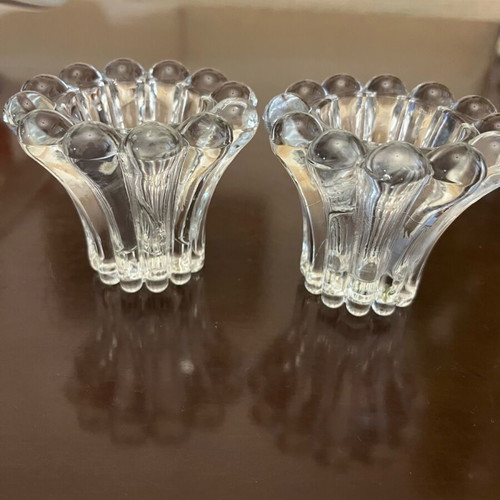 Pair of vintage crystal candle holders bubble design like new, 7cm height