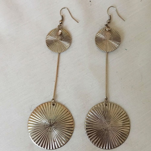 Long dangle earrings with double circles and rhinestones new