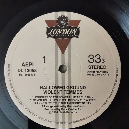 Violent Femmes Hallowed Ground Vinyl LP used, first Greek pressing 1984